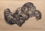 Aart van Dobbenburgh (1899-1988), 'De vijf poesjes', litho, Antiek en Kunst, Kunst | Litho's en Zeefdrukken, Verzenden
