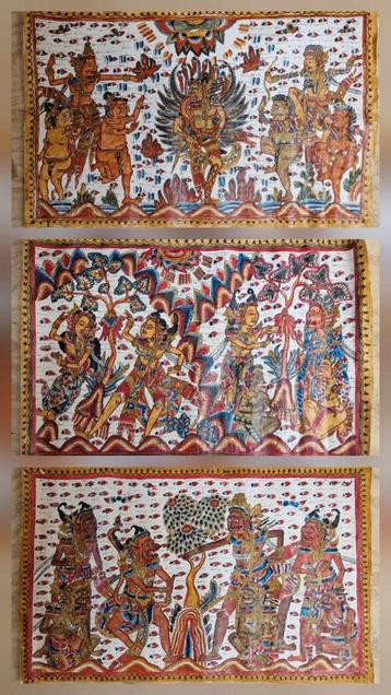 3 Traditionele Balinese Kamasan schilderijen 68x44cm beschikbaar voor biedingen