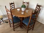Eethoek eikenhout met vijf eetkamerstoelen, Ophalen, 200 cm of meer, 50 tot 100 cm, Zo goed als nieuw
