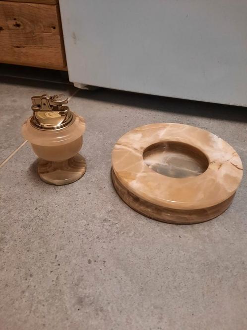 Vintage retro Marmeren asbak aansteker rookset, Verzamelen, Rookartikelen, Aanstekers en Luciferdoosjes, Gebruikt, Asbak, Ophalen of Verzenden