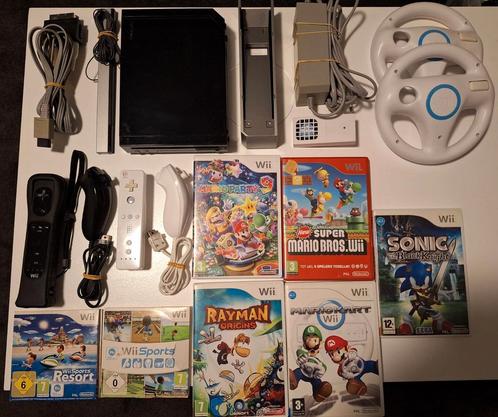 Nintendo Wii zwart compleet met games (Mario Kart, Bros enz., Spelcomputers en Games, Spelcomputers | Nintendo Wii, Met 2 controllers