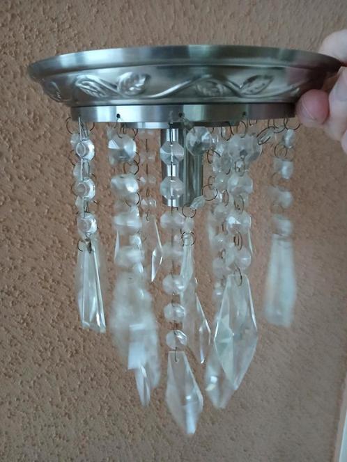 Plafoniere ijzer en met glazen hangers, breed 19 cm, 25 hoo, Huis en Inrichting, Lampen | Plafondlampen, Ophalen of Verzenden