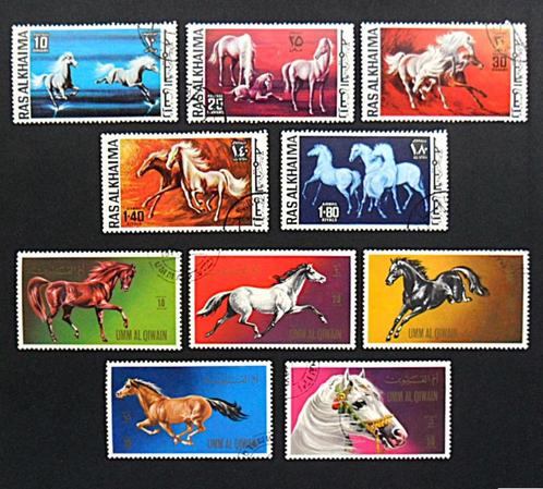 Ras al Khaima / Umm al Qiwain - paarden - 10 grote zegels , Postzegels en Munten, Postzegels | Thematische zegels, Dier of Natuur