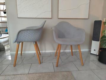4x Stoffen kuip stoelen grijs met hout japandi 