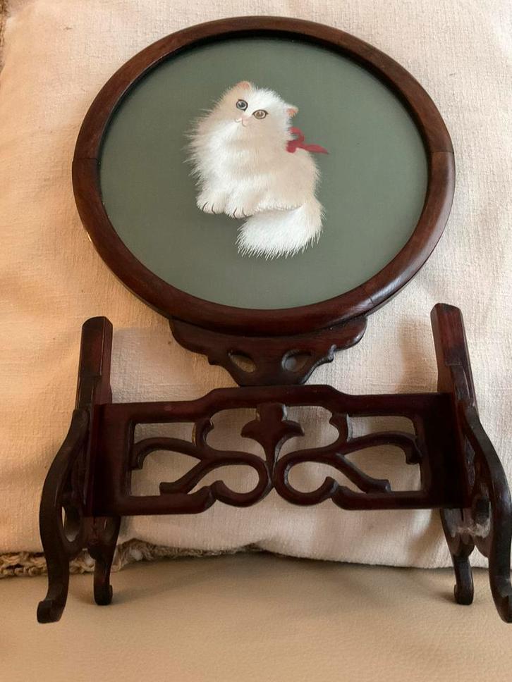 Chinese Zijde Borduurwerk Dubbelzijdig Glas, Antiek en Kunst, Antiek | Woonaccessoires, Ophalen of Verzenden