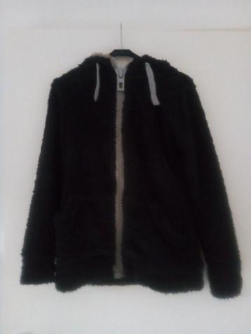 warme zwart/grijs/teddy outdoor vest/capucon/maat 38 beschikbaar voor biedingen