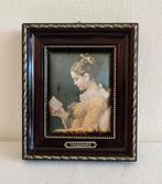 Vintage zeefdruk op zijde/Frankrijk/miniatuur 'la liseuse'., Ophalen of Verzenden, Gebruikt, Schilderij