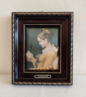 Vintage zeefdruk op zijde/Frankrijk/miniatuur 'la liseuse'. beschikbaar voor biedingen