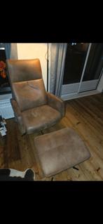 Leren stoel met bankje, Huis en Inrichting, Stoelen, Ophalen, Gebruikt, Bruin, Twee