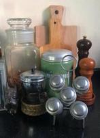Vintage chroom kruidenrekje met 5 glazen potjes, Ophalen of Verzenden