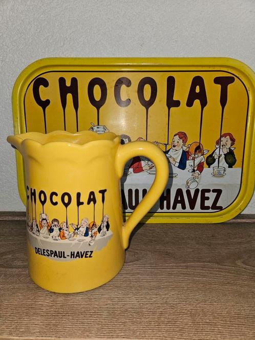 CHOCOLAT Delespaul-Havez Gele Franse Kan + Dienblad, Huis en Inrichting, Keuken | Servies, Zo goed als nieuw, Overige typen, Overige stijlen