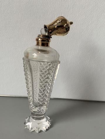 Kristallen odeurflacon gouden dop helder glas 14K (585) beschikbaar voor biedingen