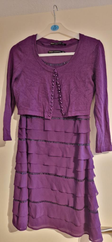 Steps jurk + vestje paars, voile kraaltjes feest kerst 38, Kleding | Dames, Jurken, Zo goed als nieuw, Maat 38/40 (M), Paars, Boven de knie