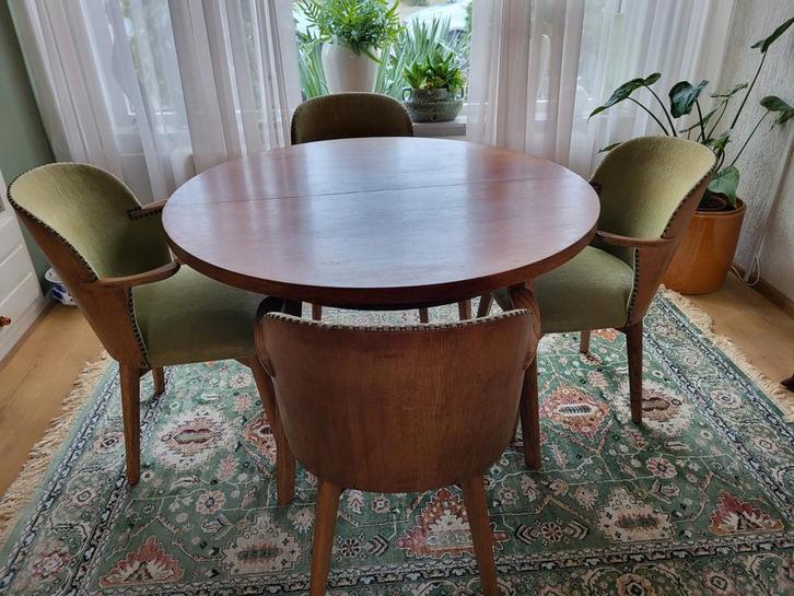 Originele Braakman eethoek met uittrektafel en 5 stoelen, Antiek en Kunst, Antiek | Meubels | Tafels, Ophalen