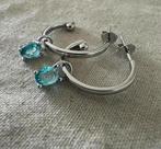 Zilveren 925 oorbellen 20mm met verwisselbare hangers blauw, Ophalen of Verzenden, Nieuw, Blauw, Zilver