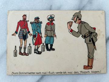 Wo1: ak duitse propaganda spot entente alcoholisten beschikbaar voor biedingen