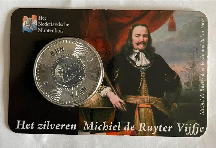 Zilveren 5 euro munt UNC Michiel de Ruyter 2007, Postzegels en Munten, Munten | Nederland, Losse munt, Euro's, Koningin Beatrix