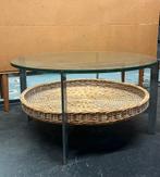 Vintage 70s salontafel glas rotan ron, Ophalen, Glas
