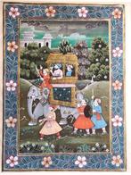 Schilderij op zijde Miniatuur uit India ingelijst Painting, Minder dan 50 cm, Ophalen of Verzenden, Zo goed als nieuw, Schilderij
