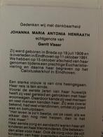 Henraath x Visser 1909 Breda 1991 Eindhoven, Ophalen, Bidprentje