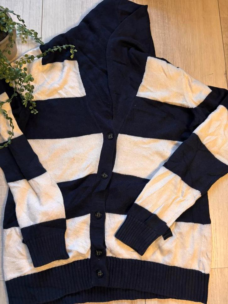 Tommy Hilfiger – Navy/Beige Gestreept Vest (Maat L), Huis en Inrichting, Woonaccessoires | Plaids en Woondekens, Zo goed als nieuw