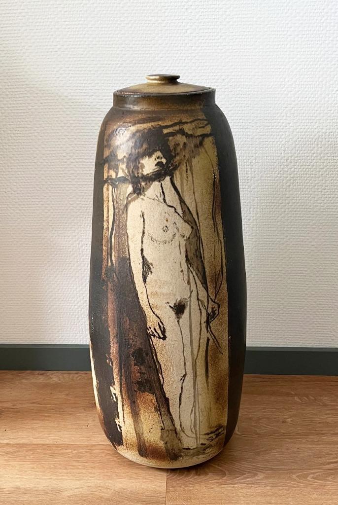 keramiek van Reinier den Adel - hoge dekselpot, Antiek en Kunst, Antiek | Keramiek en Aardewerk, Ophalen