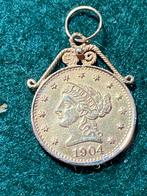 14 karaat gouden hanger munt, USA 1904, Ophalen of Verzenden, Goud