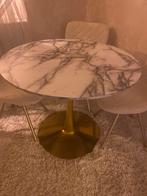Ronde eettafel met marmer blad en gouden poot, Rond, Ophalen of Verzenden, Zo goed als nieuw, 75 cm of meer