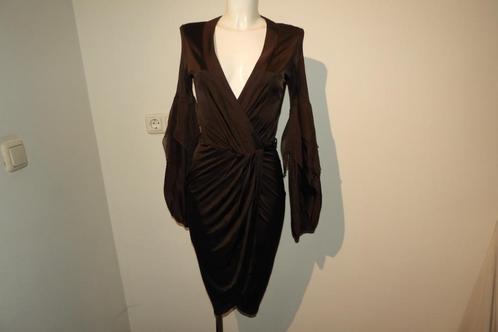 Class Cavalli chocolade bruine jurk wijde mouwen IT 44, Kleding | Dames, Jurken, Gedragen, Maat 38/40 (M), Bruin, Verzenden