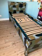 Steigerhout bed, camouflage, Ophalen, 90 cm, Eenpersoons, Bruin