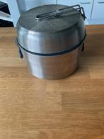 Camping trekking pannenset met bestek en servies in 1 tas, Ophalen, Gebruikt, Rvs, Pannenset