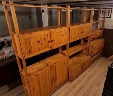 Originele grenenhouten wandkasten jaren 1960/70, Huis en Inrichting, Kasten | Stellingkasten, Gebruikt, Ophalen