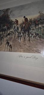 Schilderij 'After a good Day' met jachttafereel, Antiek en Kunst, Kunst | Tekeningen en Foto's, Ophalen of Verzenden