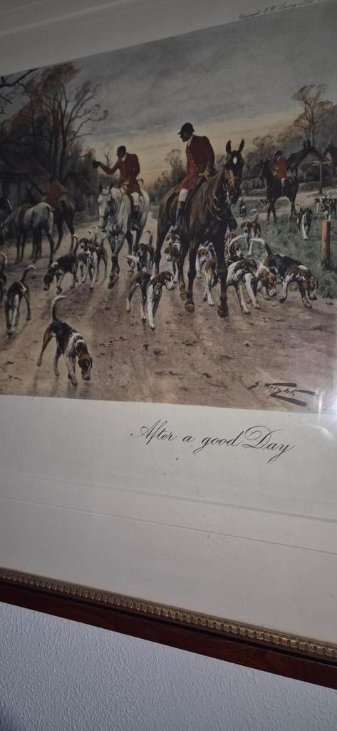 Schilderij 'After a good Day' met jachttafereel, Antiek en Kunst, Kunst | Tekeningen en Foto's, Ophalen of Verzenden