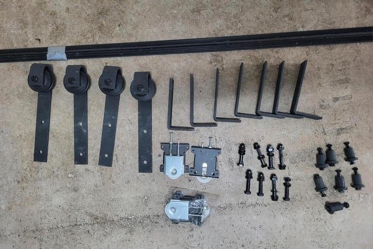 Schuifdeursysteem Plafond/Vloer - Compleet, Doe-het-zelf en Verbouw, Deuren en Horren, Zo goed als nieuw, Buitendeur, Metaal, Schuifdeur