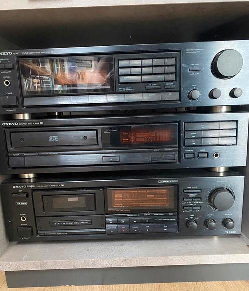 Onkyo receiver, cd speler en cassettedeck, met boxen, Audio, Tv en Foto, Stereo-sets, Gebruikt, Cassettedeck, Cd-speler, Tuner of Radio