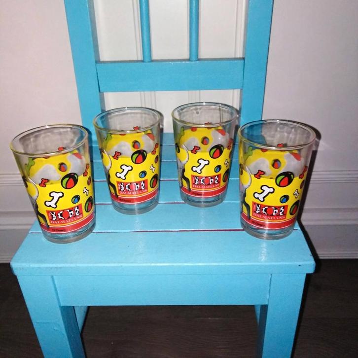 101 Dalmatier glaasjes 4 stuks, Verzamelen, Disney, Gebruikt, Servies, Overige figuren, Ophalen