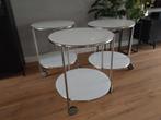 3 Ronde Bijzettafels RVS/Glas - Verrijdbaar, Huis en Inrichting, Tafels | Bijzettafels, Ophalen, Minder dan 55 cm, Gebruikt, Rond
