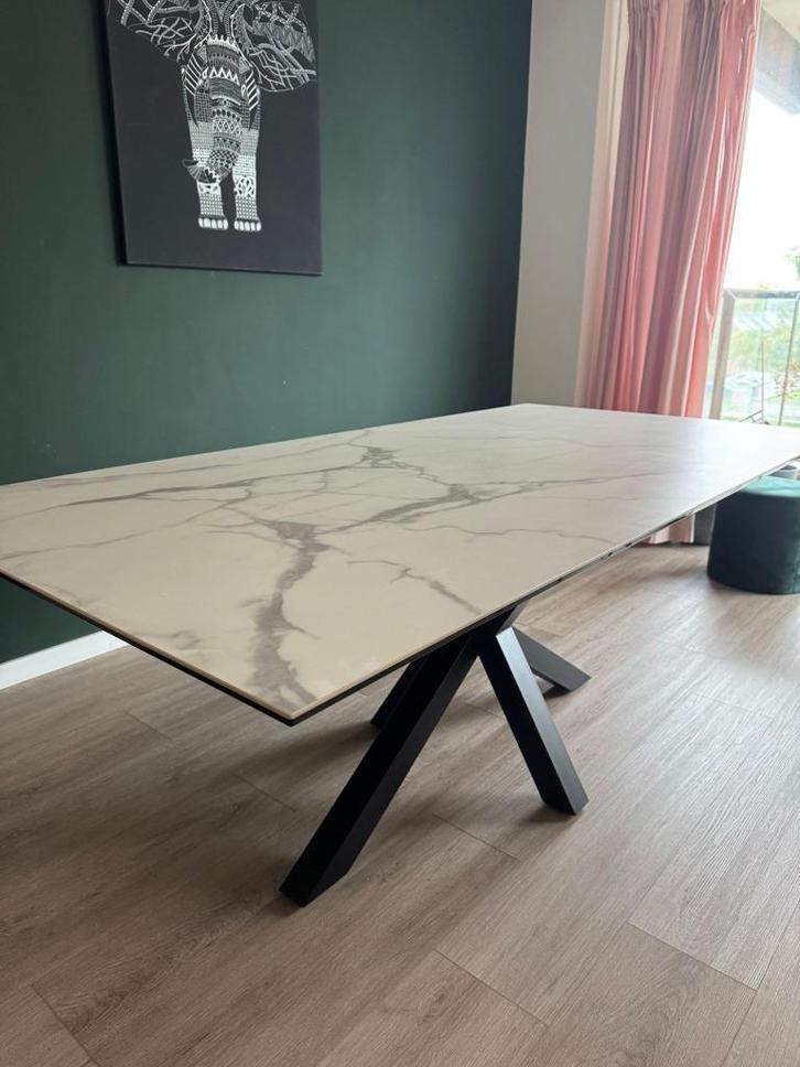 Design eettafel keramiek - 200x100cm - zwarte kruispoot, Huis en Inrichting, Tafels | Eettafels, Zo goed als nieuw, 100 tot 150 cm