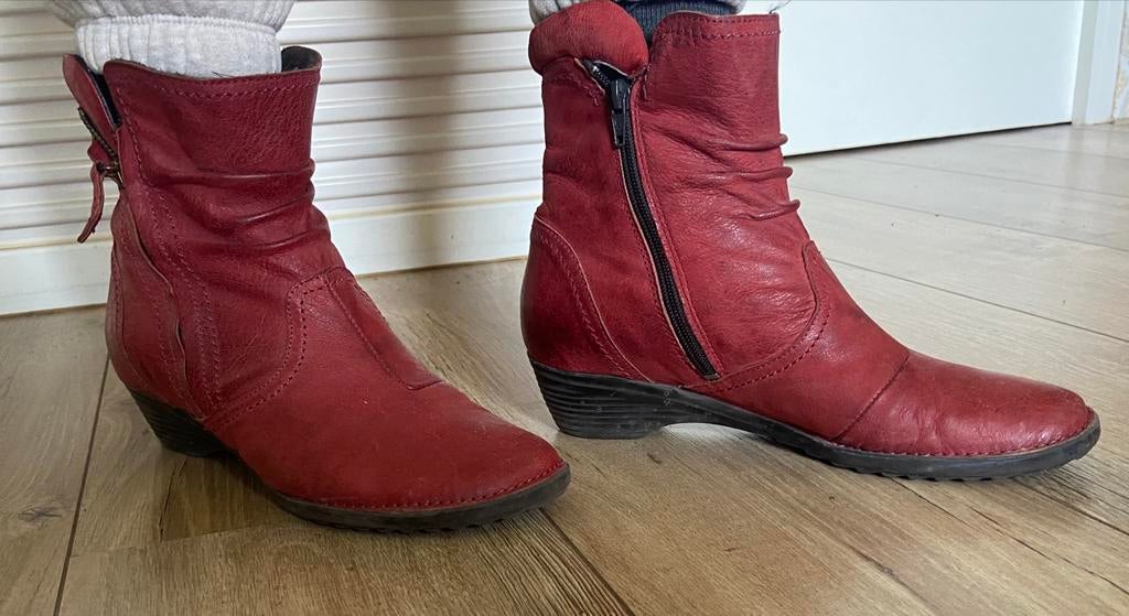 Rode enkellaarsjes, kleine hak, gevoerd, 40, Ophalen of Verzenden, Gedragen, Rood, Lage of Enkellaarzen