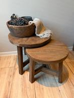 Teakhouten ronde tafeltjes - salontafel - bijzettafeltje, Ophalen, -, -, Rond