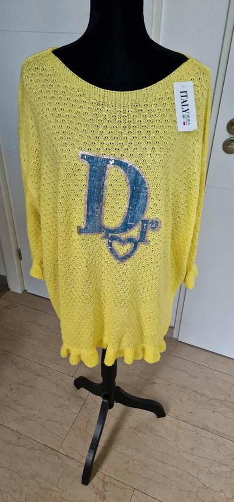 18)Te koop nieuwe gele trui met spijkerstof 1maat ongev.4852, Kleding | Dames, Grote Maten, Nieuw, Trui of Vest, Geel, Ophalen of Verzenden