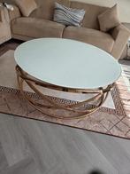 Ronde Glazen Salontafel met Metalen Onderstel, Huis en Inrichting, Tafels | Salontafels, Ophalen, Gebruikt, 150 tot 200 cm, Rond