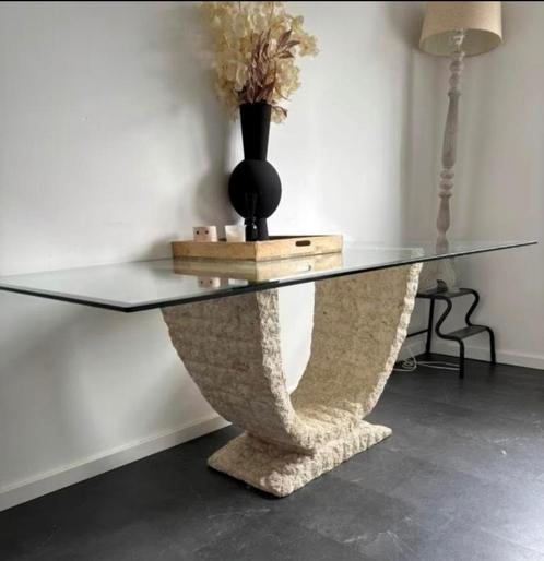 Maitland Smith consuletafel | Travertin | Mactanstone |, Antiek en Kunst, Antiek | Meubels | Tafels, Ophalen of Verzenden