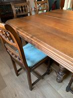Antieke Eiken Eetkamertafel + 6 Stoelen, Ophalen, Gebruikt, 100 tot 150 cm, Klassiek, antiek, vintage, eiken