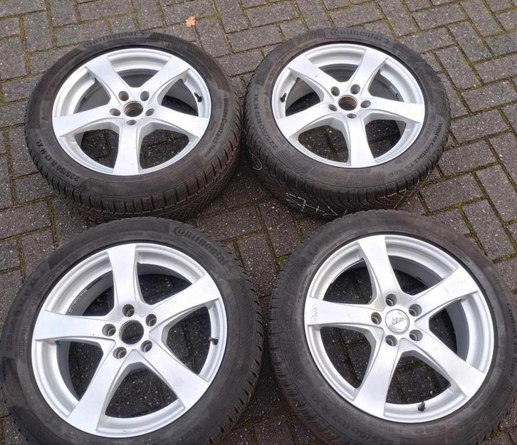 Set prima Continental winterbanden op velgen, Auto-onderdelen, Banden en Velgen, Banden en Velgen, Winterbanden, 17 inch, Gebruikt