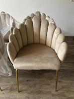 4 eettafel stoelen velvet beige met gouden poten, Ophalen of Verzenden, Zo goed als nieuw, Minder dan 75 cm, Stof
