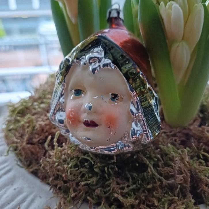 Oude antieke Kerstbal gezicht meisje hoofdje, Diversen, Kerst, Ophalen