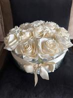 Creme zijde rozen in glazen schaal 25 cm Ø, Huis en Inrichting, Woonaccessoires | Kunstplanten en Kunstbloemen, Ophalen, Zo goed als nieuw