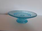 Blauwe Vintage Glazen Schaal op Voet, Antiek en Kunst, Antiek | Glas en Kristal, Ophalen of Verzenden